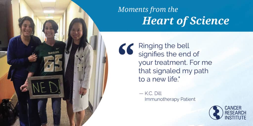 K.C. Dill, Immunotherapy Patient: Ringing the bell signifies the end of your treatment. For me that signaled my path to a new life.