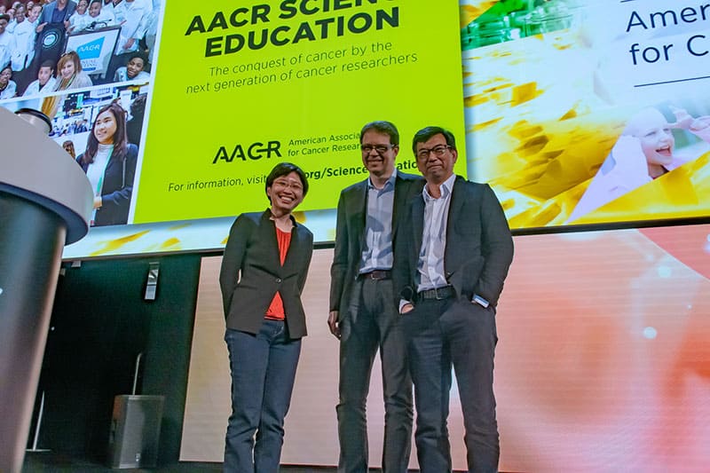 Drs. Cassian Yee, Michel Sadelain, and Yvonne Chen at AACR22. Photo by Arthur Brodsky