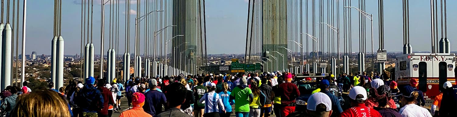 Runners on the bridge in the NYC Half Marathon