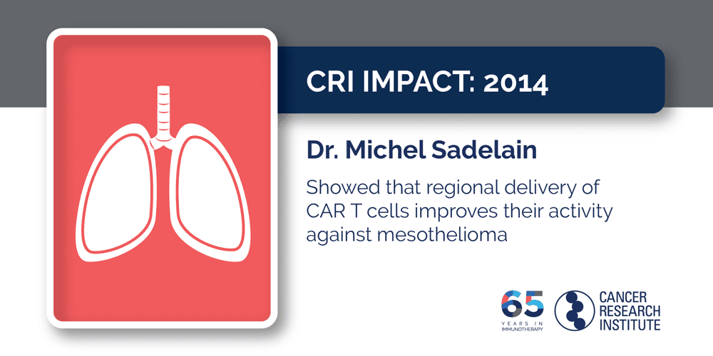 2014 Dr. Michel Sadelain showed that regional delivery of CAR T cells improves their activity against mesothelioma