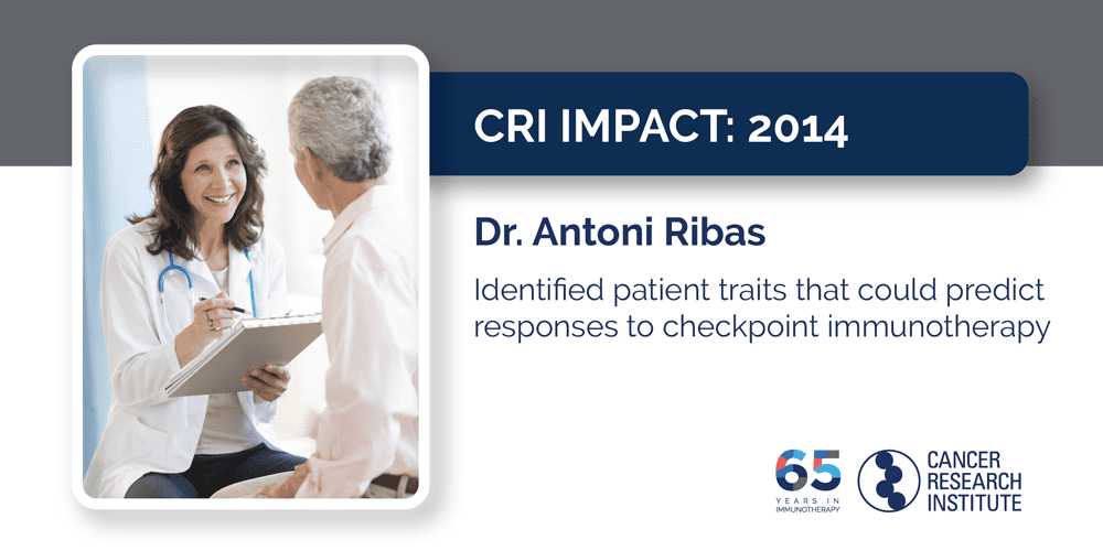 2014 Dr. Antoni Ribas  Identified patient traits that could predict responses to checkpoint immunotherapy
