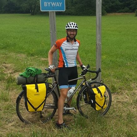 Cyclist Joel Paula on his bike.