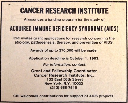 CRI's announcement for an AIDS funding program