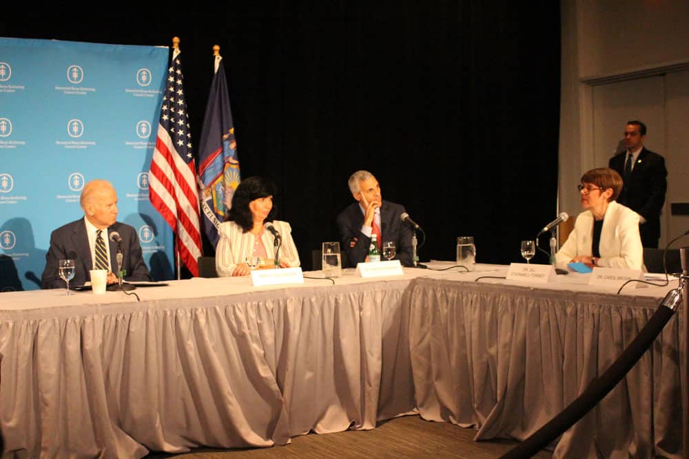 Jill O'Donnell-Tormey speaks at the MSKCC Moonshot panel with VP Joe Biden.