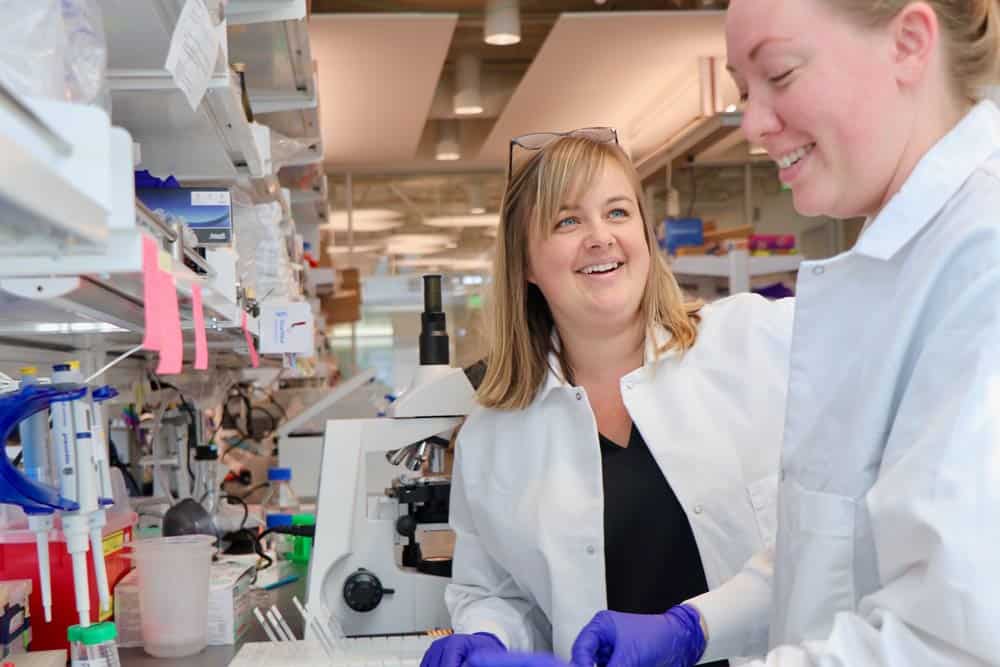 Amanda Lund, PhD, in her lab at Oregon Health and Science University