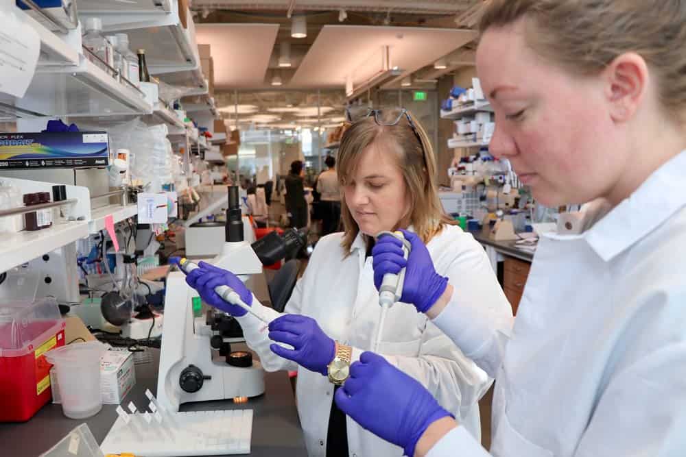 Amanda Lund, PhD, in her lab at Oregon Health and Science University