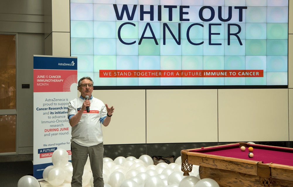 AstraZeneca representative speaking at #WearWhite Day 2018 event