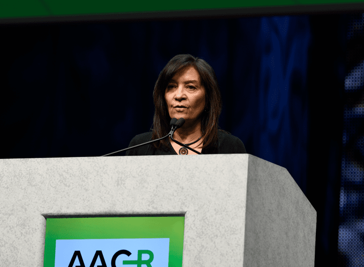 Nina Bhardawaj speaking at AACR 2018