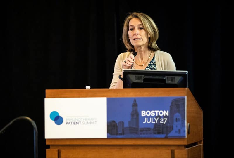 Laurie Glimcher, MD, welcome attendees to the first CRI Immunotherapy Patient Summit in Boston, held at the Dana-Farber Cancer Institute. Photo by Adrianne Mathiowetz.