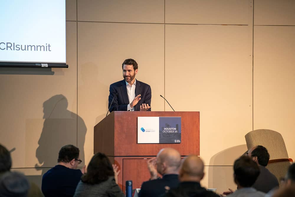 Brian Brewer welcomes attendees to the third CRI Immunotherapy Patient Summit in Houston, held at MD Anderson Cancer Center. Photo by Ranjani Groth