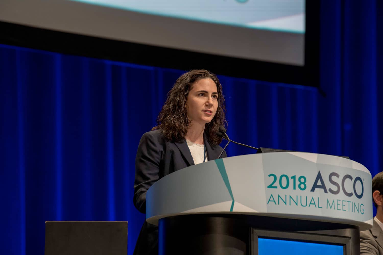 Sarah Goldberg speaking at ASCO18