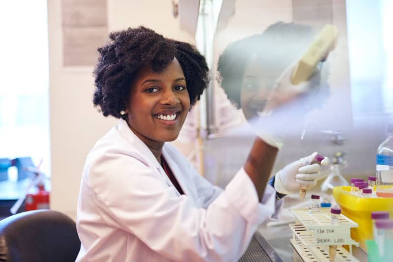 Dr. Melody Smith (MSKCC) pipetting in the lab of Dr. van der Brink