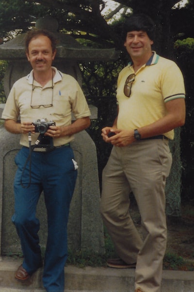 Emil R. Unanue, PhD (L) and Schreiber (R) during a trip to Japan in 1979. (photo provided by Schreiber)