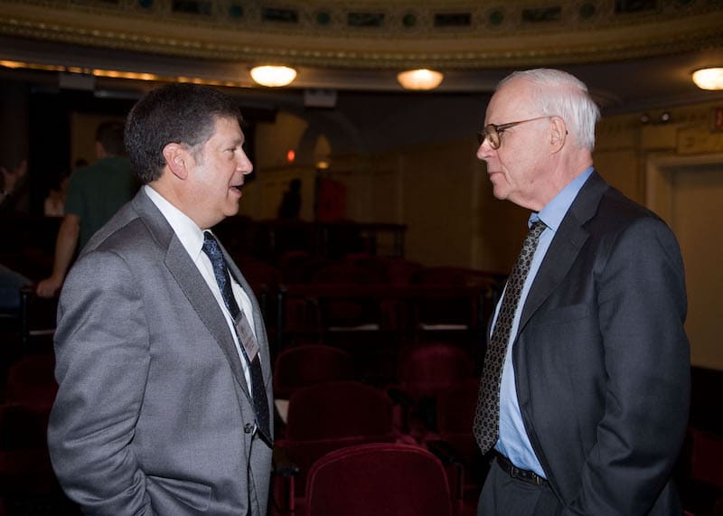 Drs. Schreiber (L) and Lloyd J. Old (R) at a CRI Symposium in 2007.