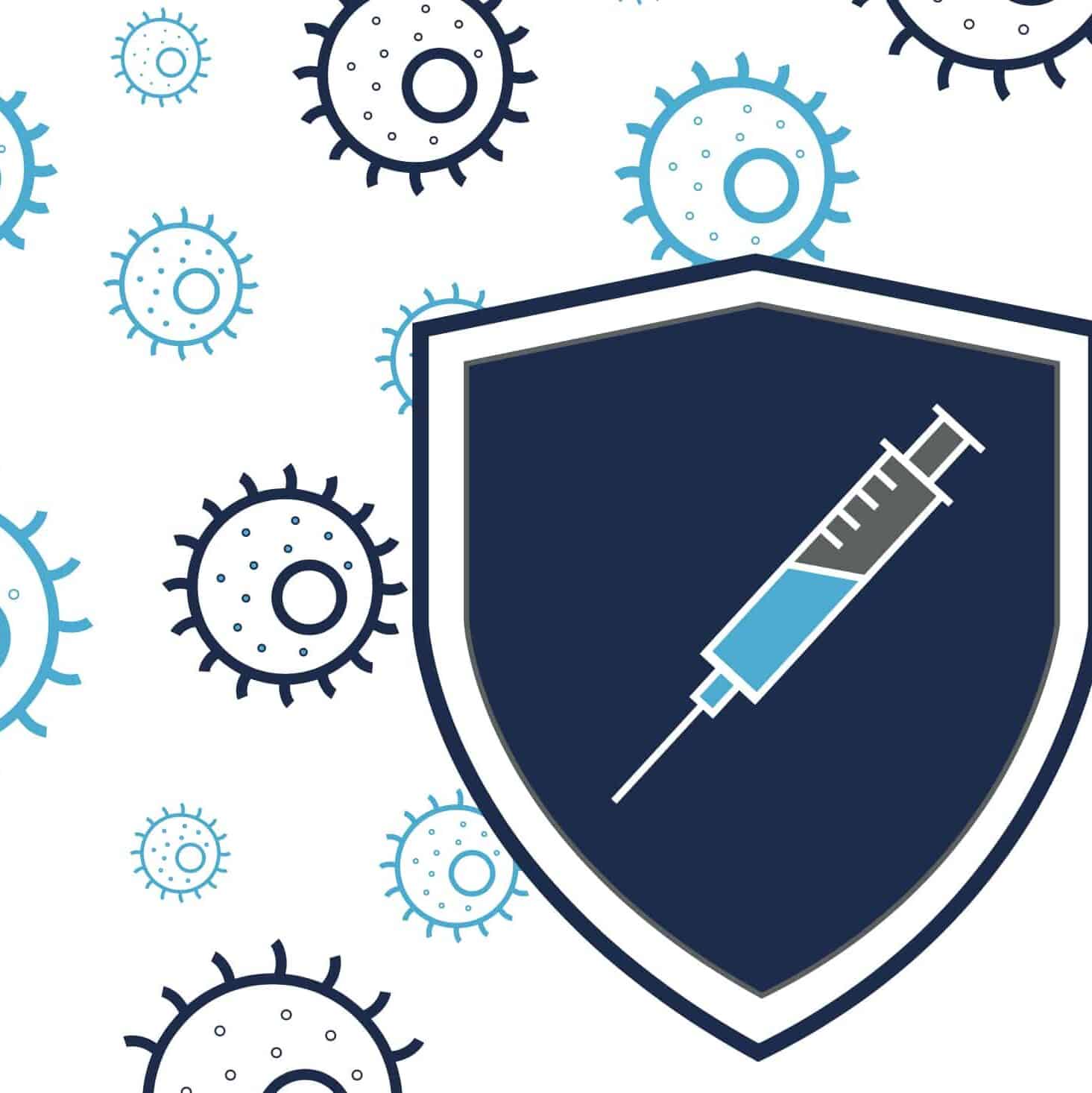Illustration of a vaccine syringe on a shield