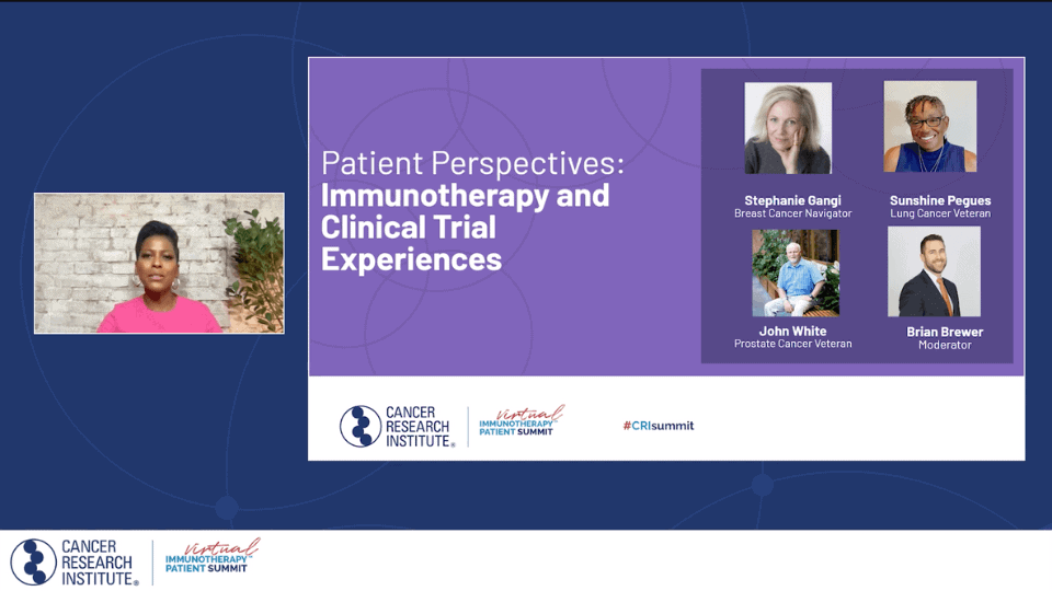 Screenshot from the Patient Perspectives: Immunothearapy and Clinical Trial Experiences session
