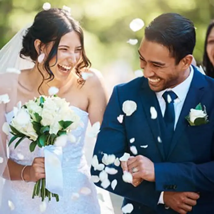 A happy couple at their wedding