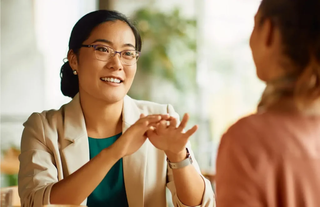 Two people in a meeting