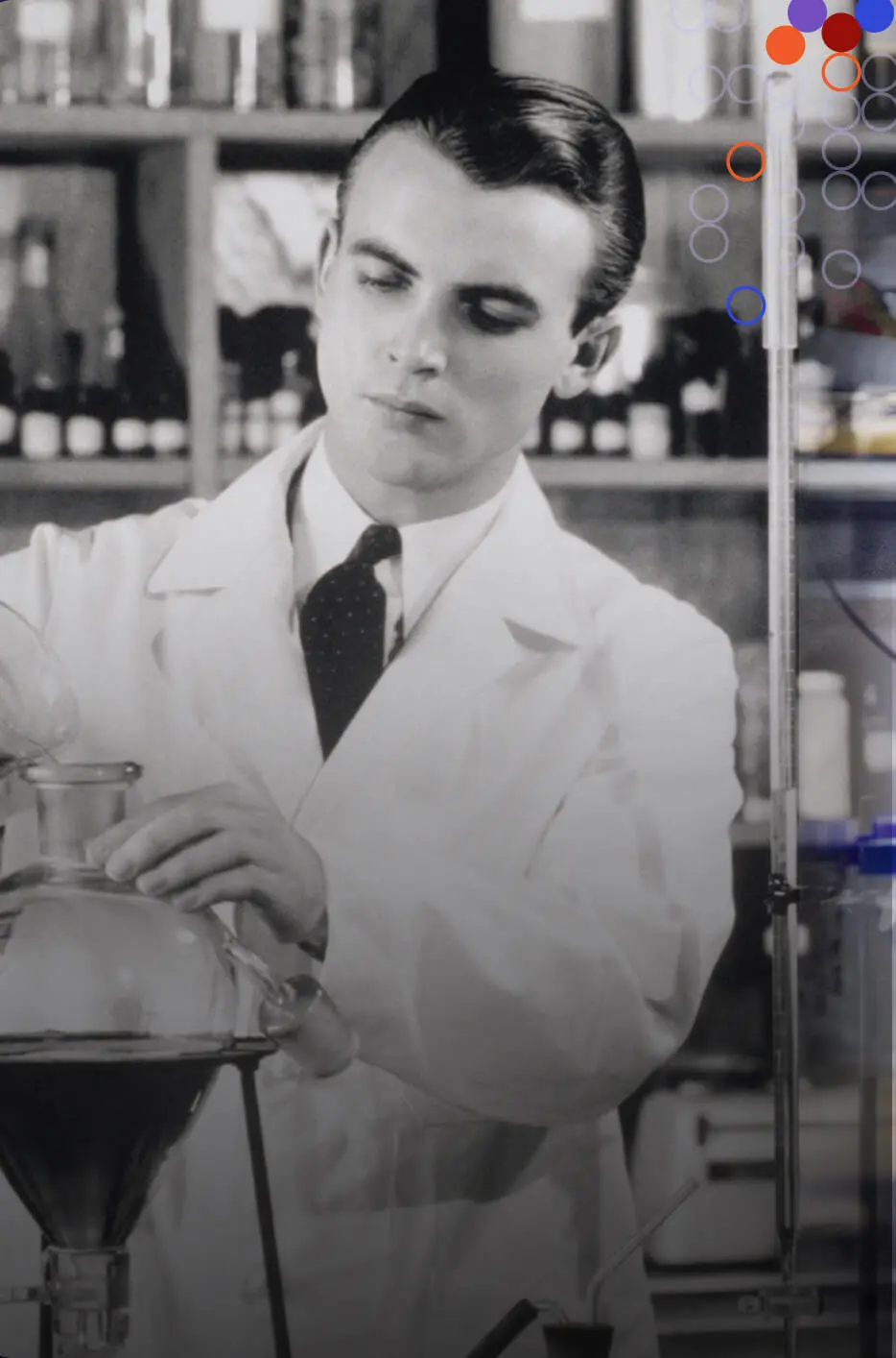 Black and white image of a scientist